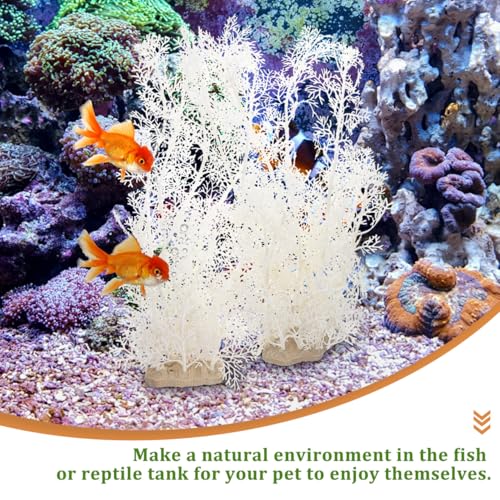 DOITOOL Artificial Fish Tank Plants - 2 PCS Plastic Aquarium Decorations White Fish Tank Accessories Aquarium Decor Plastic Plants - 15.33 inch Tall (White)