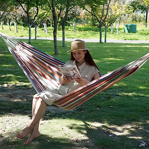 INNO STAGE 2 Persons Hammock with Tree Straps - Brazilian Double Hammock, Portable Hanging Camping Bed for Patio, Backyard, Porch, Outdoor and Indoor Use Soft Cotton Carrying Bag, XX-Large - color: Mixcolor, size: XX-Large