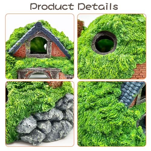 Tfwadmx Fish Tank Hobbit Decorations,Resin Small Fish Cave Hideout House,Aquarium Decor Hide Hole Shelter Hut Ornaments Mini Garden Decorating Accessories - color: Green-5.5 X 5.3 X 3.5 Inches