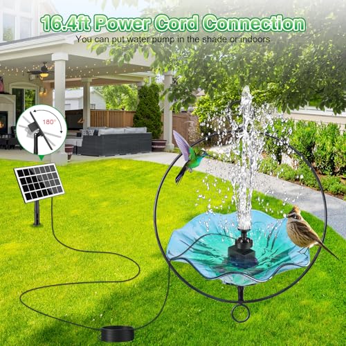 Jutai Solar Fountain Kit Colorful Lights,3.5W Glass Panel Solar Water Pump with 2000mAH Battery, Sucker & Stake for Bird Bath, Garden, Outdoor, Water Feature-16.4ft Power Cord,7 Nozzles - color: Colorful Led