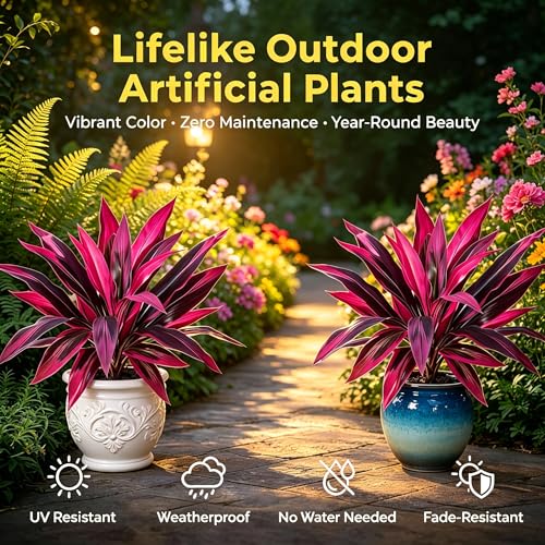 2PCS Artificial Boston Fern & Dragon Tree Plants, Large Realistic Faux Plants for Indoor & Outdoor Decor, Lifelike Greenery for Patio, Garden, Balcony & Home Decoration(2pcs) - color: 2pcs