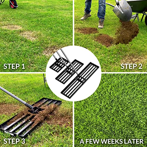 Walensee Large Lawn Leveling Rake, 45"x10" Heavy Duty Lawn Leveler Tool with 7FT Steel Handle, Levelawn Landscape Rake for Topdressing, Soil, Sand, Dirt, Large Yard, Garden, Golf Course - size: 7FT 45"x10"