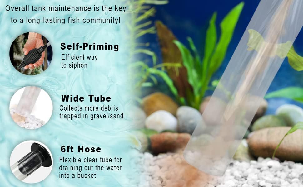 SunGrow Aquarium Maintenance Kit with Priming Bulb, 65-Inches, Easy to Use, Perfect for Small Fish Tanks, 2-Minutes to Assemble (Black, Gravel & Sand cleaner)