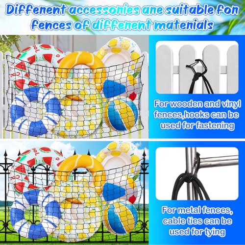 SATINIOR 83 x 60 Inch Pool Float Storage Organizer, Extra Large Hanging Elastic Mesh Fence Net with 20 Hooks & Cable Ties Swim Poolside Toys Holder for Inflatable Balls Noodles Accessories(Black)