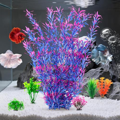 CousDUoBe 21 Inch Aquarium Plants Set Tall Fish Tank Plants – Realistic Artificial Fish Tank Decorations (1 Pcs Large Green Fish Tank Plants, 5 Pcs Small Plants) - color: Purple