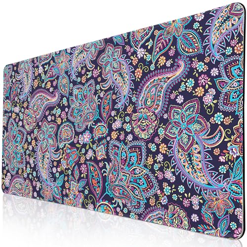 Mouse Pad Paisley Floral, Desk Mat for Desktop, Boho Flowers Desk Pad Extended XXL Large Gaming Mouse pad Anti-Slip with Stitched Edges Waterproof Computer Laptop Keyboard Desk Mat for Women Girls - color: Paisley Floral, size: 31.5" x 15.7"