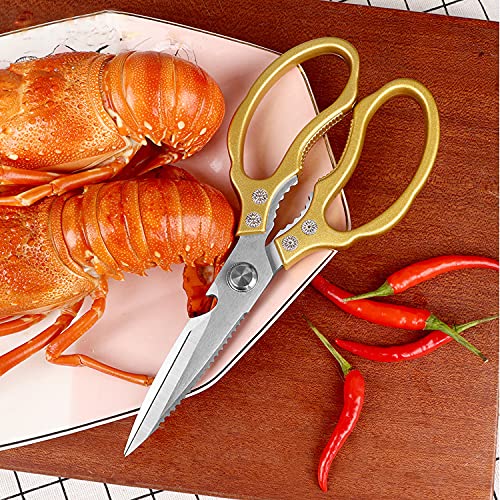 AWinjoy Kitchen Scissors, Heavy Duty Sharp Shears Dishwasher Safe, Kitchen Accessories Cooking Shears for Meat Chicken Fish Poultry Herb Bread (gold) - color: Gold