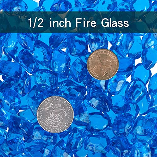 Onlyfire 1/2-Inch Polygon Fire Glass, 10 Pound Pack Glass Rock for Fireplace Fire Pit & Lanscaping, High Luster Cobalt Blue - color: Cobalt Blue, size: 1/2 inch