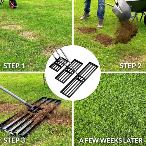 Walensee Lawn Leveling Rake, 30"x10" Heavy Duty Lawn Leveler Tool with 7FT Steel Handle, Levelawn Landscape Rake for Topdressing, Soil, Sand, Dirt, Backyard, Garden, Golf Course - size: 7FT 30"x10"