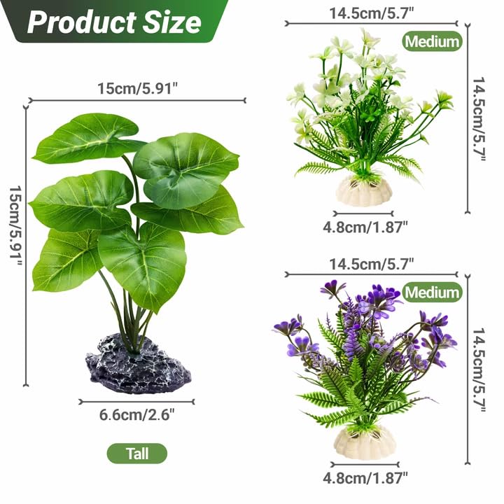 GOZILLA Fish Tank Plants, Reptile Artificial Plastic Plants, Reptile Plants for Terrarium, Aquarium Decorations Resin Pedestal Ornaments for Fish Tank Accessories Set.(3PCS/B-Set) - color: 3 Pcs/ B Set