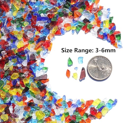QYGL Crushed Glass for Resin Art, DIY Crafts, and Home Decor - 2.1LB Colorful Broken Glass Pieces 3-6mm, for Vase Fillers, Tabletop Fire Pit, and Aquarium Rocks - color: Colorful