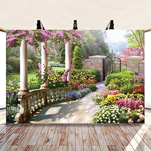 shensu Vinyl 5x3ft Spring Scenery Elegant Garden Backdrops for Photography Colorful Flowers Green Plants Photo Background Girls Women Portrait Photoshoot Photo Booth Studio Props Party Decoration - size: 5x3ft