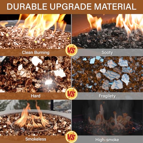 NUPICK 10 Pound Fire Glass, 1/2 Inch Reflective Fire Pit Glass, Tempered Firepit Glass Rock for Propane or Natural Gas, Glass Rocks for Fire Pit Table, Fireplace Glass for Landscaping, Copper - color: Copper, size: 10 Pound (1/2")