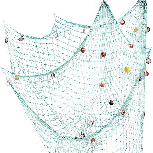 Rosoz Nature Fish Net Wall Decoration with Shells, Ocean Themed Wall Hangings Fishing Net Party Decor for Pirate Party,Wedding,Photographing Decoration (Aqua) - color: Aqua