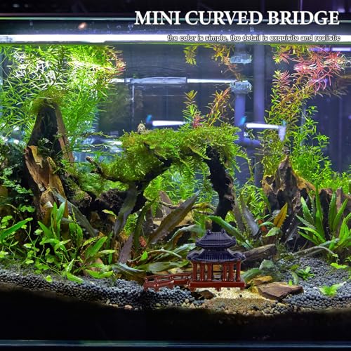 Levemolo Mini Curved Bridge Pavilion Statue Ceramic Fish Tank Decoration Bonsai Ornament for Landscape Realistic Design Sturdy Construction for Garden Aquarium Use