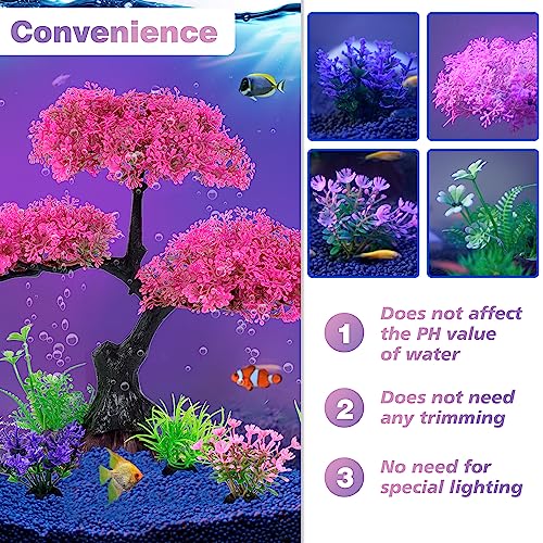 Ameliade Aquarium Artificial Plastic Plants Decoration, Pink Cherry Blossom Tree Aquarium Decor Set, Goldfish Betta Fish Tank Decorations Hides Accessories（Pink - color: Pink