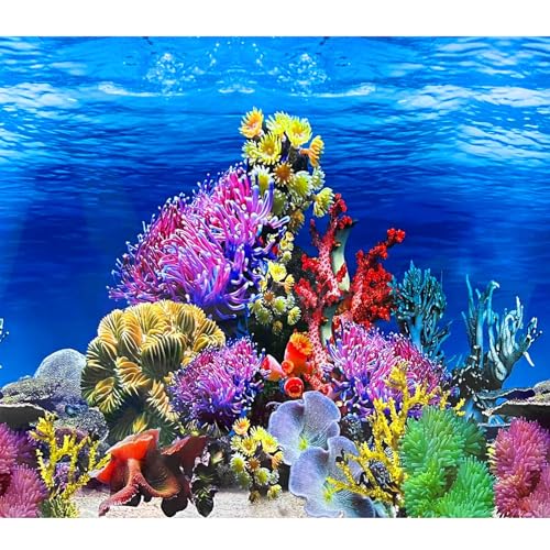 XCNO Fish Backgrounds Paper Double Sides Undersea Aquarium Background Poster Colorful Sea Anemone Fish Tank Background Sticker Decorations 12"x 25" - color: Coral Reef, size: 11.6" x 25" In