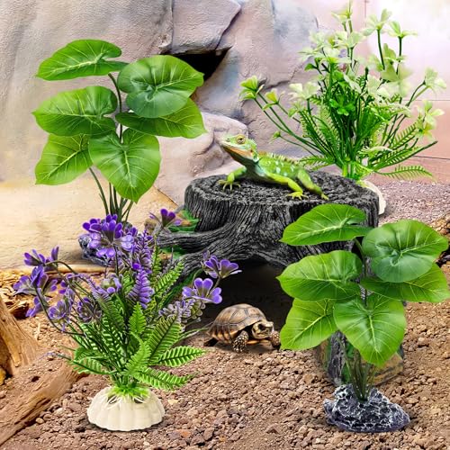 GOZILLA Fish Tank Plants, Reptile Artificial Plastic Plants, Reptile Plants for Terrarium, Aquarium Decorations Resin Pedestal Ornaments for Fish Tank Accessories Set.(4PCS/C-Set) - color: 4 Pcs/ C Set