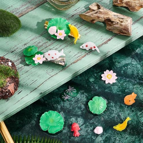 28Pcs 14 Style Miniature Resin Water Lily Pads Aquarium Fish Tank Decoration Leaf-Realistic Artificial Floating Lotus Flowers for Terrariums Fairy Garden Pool Patio Pond Wedding Decor