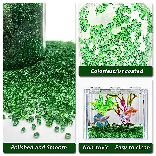 BXI 2.2 Lbs Small Aquarium Substrate Gravel Sand, Polished Smooth Fish Tank Gravel, Colorfast Uncoated Vibrant Blue Sea Glass, Decorative Stones for Vase Fillers, Fairy Garden, Potted Plants - color: Green Glass Sand, size: 2.2 lbs, 0.04''-0.12''(Mini)