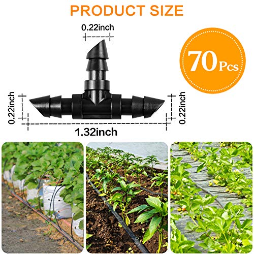70 Pack Barbed Tee Fittings, 1/4" Drip Tubing, Black, Plastic, Irrigation Fitting, HOSE PIPE FITTING, Barb Tee, 1/4 inch - size: 70P-Tee Fittings