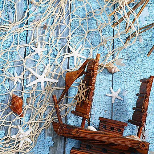 21 Pieces Starfish Ornament Sets Starfish Decor Fish Net Sea Wall Decor Fishnet Nautical Decoration for Crafts Beach Wedding Mermaid Party Under The Sea Party Decorations(White) - color: White