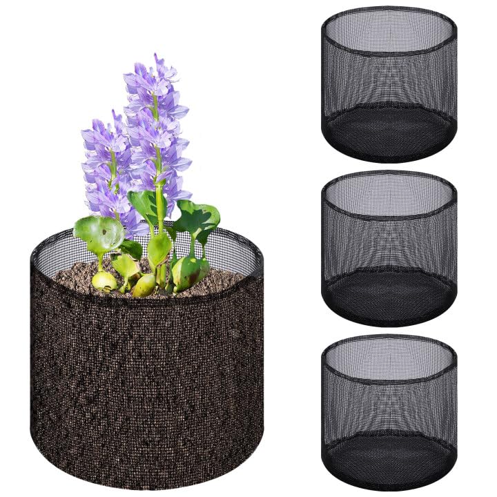 4 Pcs Aquatic Pond Planting Bags-7.1" H x 7.2" Dia Reusable Mesh Water Garden Pond Plant Pot-Breathable Black Round Lily Plant Pots for Pond Bog Plant Garden Terrestrial Plant - color: Black, size: Round