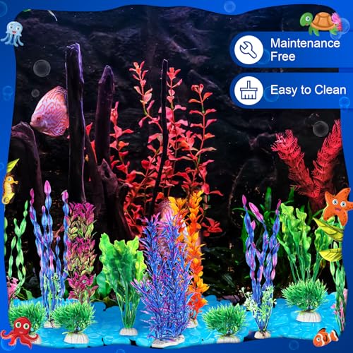 117 Pcs Fish Tank Accessories Decorations Set 100 Pcs Glow Blue Betta Fish Rocks Stones 15 Pcs Artificial Plastic Fake Aquarium Plants 2 Pcs Hammock Plant Leaf Pad for Aquarium Bowl Decor