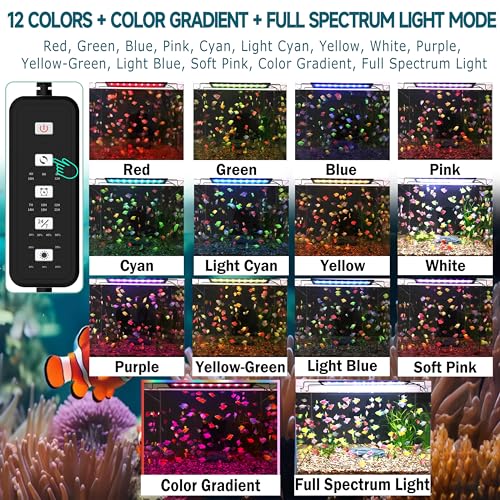 24/7 Mode LED Aquarium Light for 45-54 Inch Plant & Fish Tank, IP68 Full Spectrum Light, Sunrise-Daylight-Moonlight, White Red Green Blue Pink LEDs with Extendable Brackets for Freshwater - size: For 45-54 inch Tank