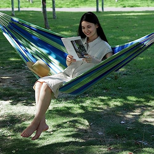 INNO STAGE Brazilian Hammock with Tree Straps - Cotton Hammocks Portable Hammock with Carry Bag for Backyard, Porch, Outdoor and Indoor Use - color: Blue Green, size: X-Large