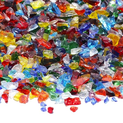 QYGL Crushed Glass for Resin Art, DIY Crafts, and Home Decor - 0.9LB Colorful Broken Glass Pieces 3-6mm, for Vase Fillers, Tabletop Fire Pit, and Aquarium Rocks - color: Colorful