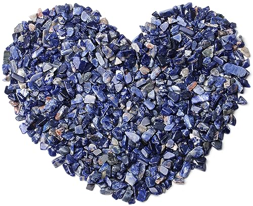 QINJIEJIE Blue Sodalite Crystals Chips Natural Stone Gravel Bulk Crushed Rocks Pieces Polished Quartz Stone 0.55Lbs Decorative Fish Tank Pebbles Vase Filler Irregular Shaped Tumbled Gemstone for Home - color: Blue Sodalite, size: 0.55 Pound