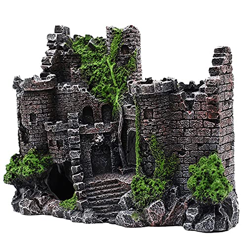 IBWell Ancient Castle Design Resin Aquarium Decoration Hideouts Stone Cave Hide House, Fish Tank Accessories for Betta Shrimp Turtle