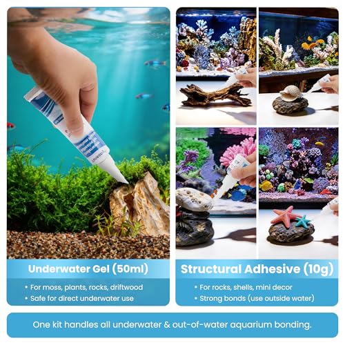 Aquarium Glue Kit – Underwater Gel & Skeleton Gel, Safe for Fish & Plants, Includes Tweezer, Precision Nozzles & Spray Tips, Perfect for Aquascaping & Hardscape