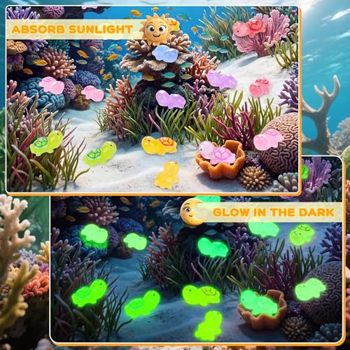 220 PCS Luminous Mini Resin Turtles, Glow in the Dark Tiny Figures, Resin Animals Variety Pack for Classroom, Fairy Garden, Aquarium Decor, Dollhouse & DIY Craft Decor
