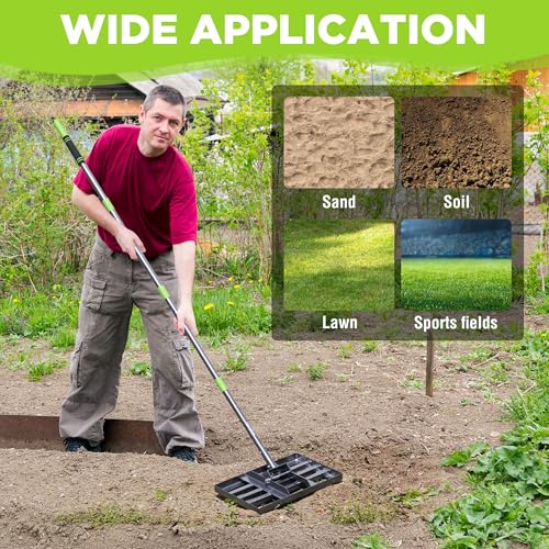 WORKPRO Lawn Leveling Rake, Heavy Duty Leveling Rake with 17” x 10” Ground Plate, Yard Leveling Rakes with 6FT Adjustable Handle, Metal Lawn Leveler for Garden, Backyard, Golf Course, Farm, Pasture