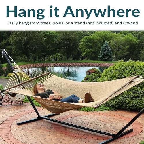 Sunnydaze Soft-Spun Polyester Rope Double Hammock for Outside - 600-Pound Weight Capacity Extra Large Hammock - Tan - color: Tan