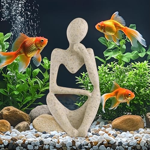 Fish Aquarium Decor Ornaments Minimalist Sandstone Thinker Statue Fish Tank Decorations Small Accessories Resin Abstract Home Decor Fish Toy for Betta Cichlid Goldfish Shrimps Hermit Crabs Turtle - color: Right Thinking