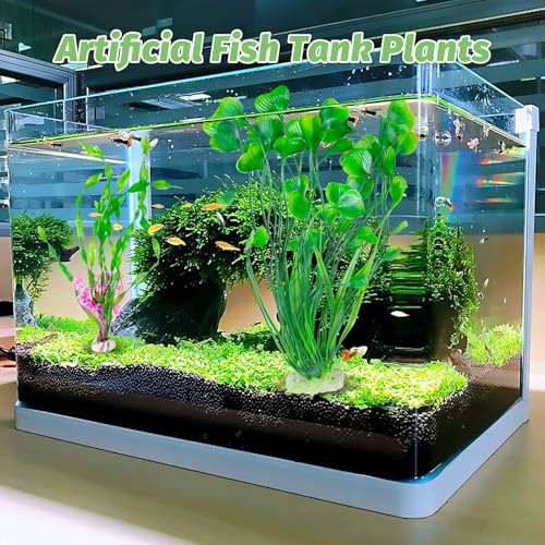 Hamiledyi Artificial Aquarium Plants Fish Tank Decorations, Soft Plastic Green Water Grass for Fish Habitat, Realistic Underwater Décor, Safe for Fish, 2-Pack - color: Green