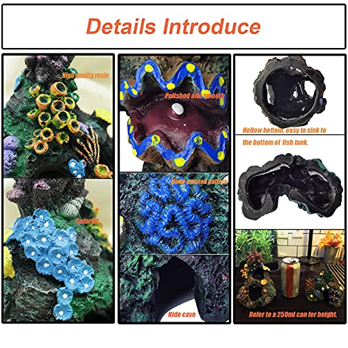 Tfwadmx Aquarium Coral Decoration Resin Fish Tank Hiding Mountain Cave Betta Hideaway House Rock Reef Ornament, 2 Pack.