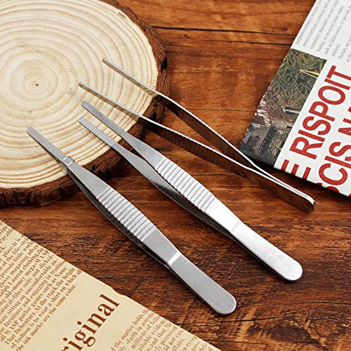 Bonsicoky 4Pcs 5 Inch Stainless Steel Tweezers with Precision Serrated Straight Tips, Non-slip Multitool Tweezers for Cooking, Repairing, Medical, Garden - size: 5" x 4(Straight)