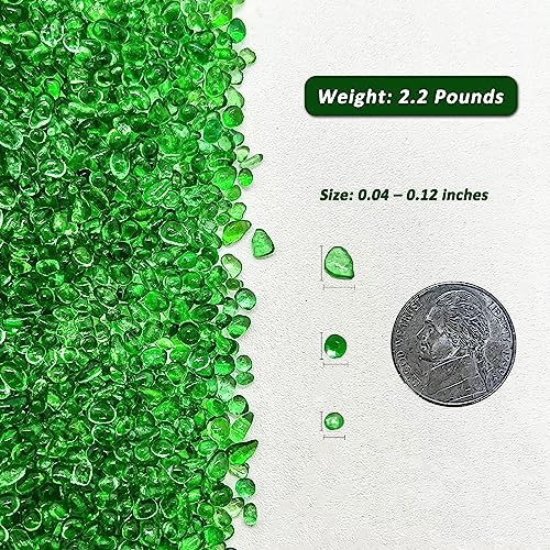BXI 2.2 Lbs Small Aquarium Substrate Gravel Sand, Polished Smooth Fish Tank Gravel, Colorfast Uncoated Vibrant Blue Sea Glass, Decorative Stones for Vase Fillers, Fairy Garden, Potted Plants - color: Green Glass Sand, size: 2.2 lbs, 0.04''-0.12''(Mini)