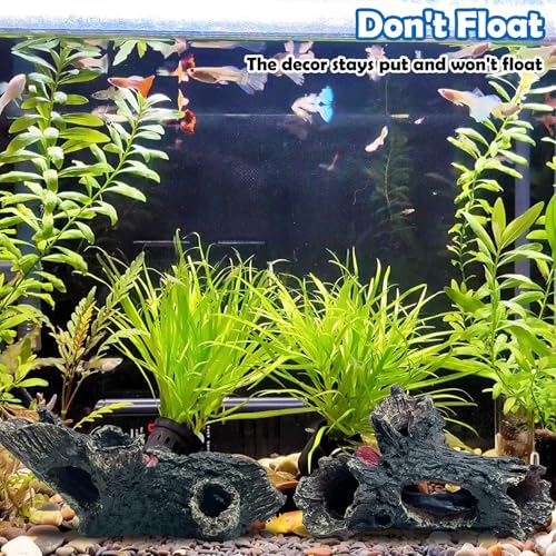 2 Pcs Decaying Trunk Aquarium, Betta Fish Ornament, Freshwater Ornament - Small Resin Aquarium Decoration Log, 20 Gallon Fish Tank Wood with Holes & Aquarium Hideout Caves