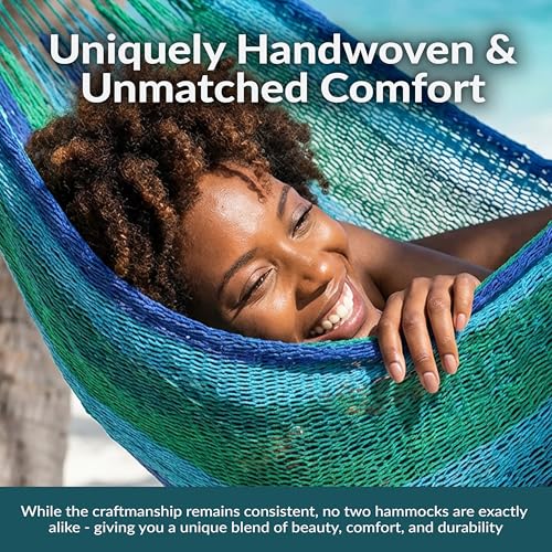 Sunnydaze Handwoven XXL Thick Cord Mayan Double Hammock for Outside - 625-Pound Capacity Heavy-Duty Outdoor Hammock - Tropical Lagoon - color: Tropical Lagoon