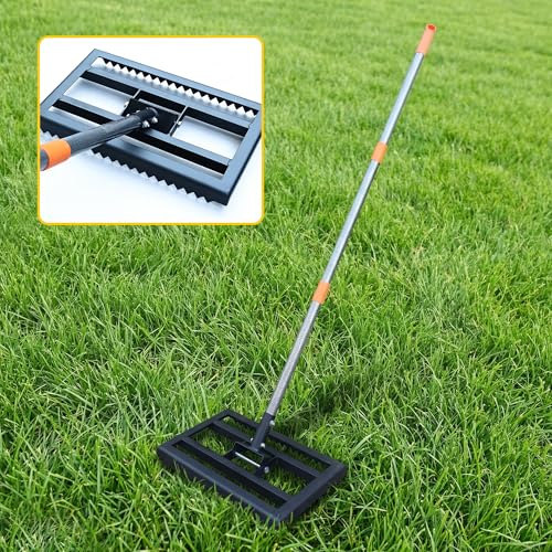 Lawn Leveling Rake 17x10 Inch, 6FT Heavy-Duty Carbon Steel Lawn Leveler – Yard Leveling Rake for Soil, Sand, Grass, Perfect for Lawn Repair, Pit Filling & Garden Maintenance - size: S