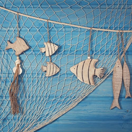 3 Pack Fish Net Decorations for Party, 80x40 Inch Natural Cotton Fishing Net Decor for Under The Sea Hawaiian Beach Party, Thick Nautical Netting for Wall Table Ceiling Decoration - color: Beige-3 Pcs