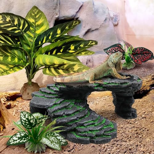 Moonorange Reptile Artificial Plants, Terrarium Plants Decorations Supplies, Aquarium Fish Tank Plant, Amphibian Habitat Hideout Tank Accessories(L Set-3pcs/B) - color: L Set-b