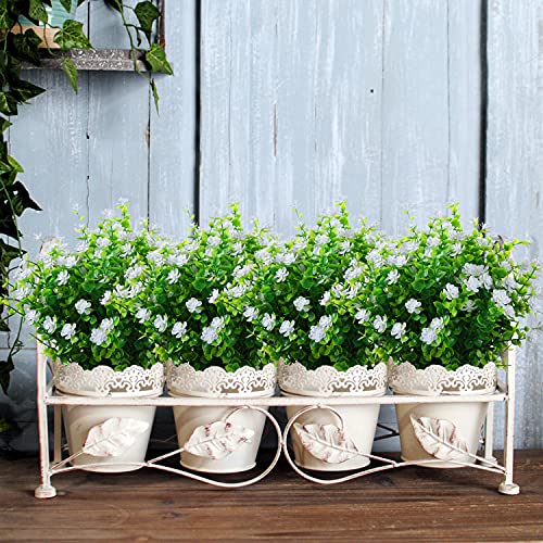 XLFAQXM Artificial Plants Flowers Grass Shrubs 8 Pack No Fade Faux Plastic Flowers Outdoor for Vases Farmhouse Garden Porch Patio Office Indoor Wedding Decoration Greenery Fake Plants (2#White) - color: 2#white