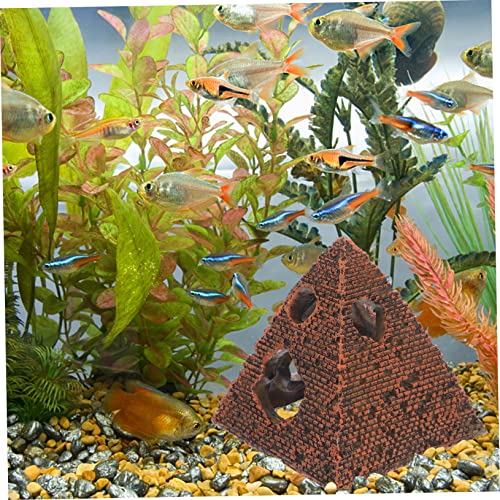 STOBOK Aquarium Decor Castle Fish Tank Decoration Stands Egyptian Pyramid Rockery Hiding Cave Tree House Hideout Hut for Reptile Shrimp Terrarium 11. 2x11x12. 5cm