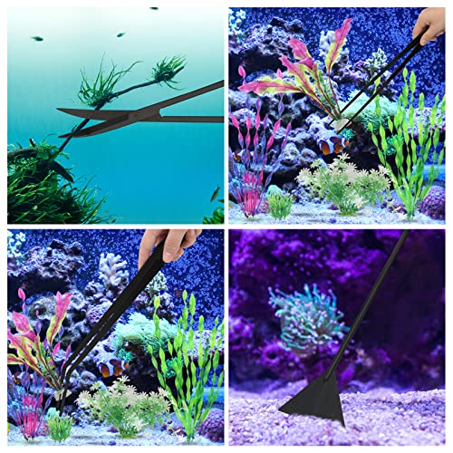 Aquarium Aquascape Tools Kit 15in, 4 in 1 Anti-Rust Aquatic Plant Aquascaping Tool Stainless Steel Tweezer Scissor Spatula for Aquarium Tank Clean Fish Tank Aquascape Accessories Set (black) - color: Black